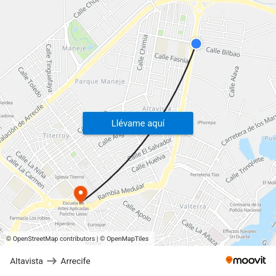Altavista to Arrecife map