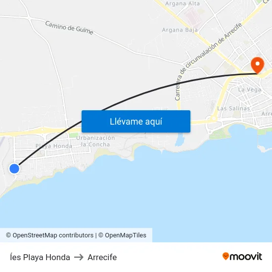 Íes Playa Honda to Arrecife map