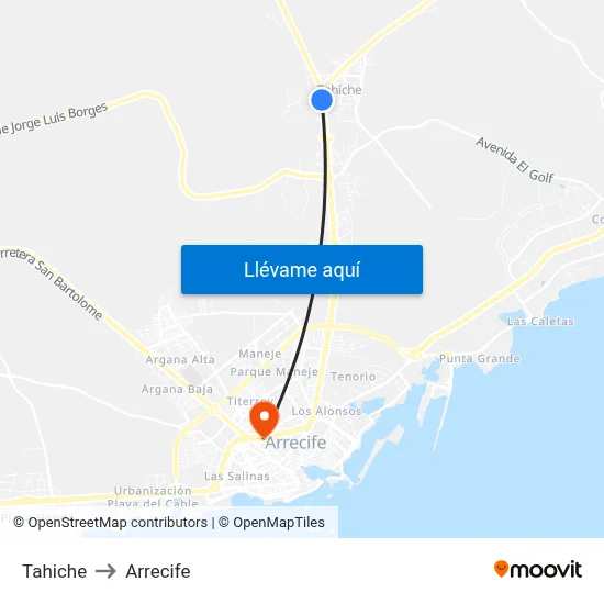 Tahiche to Arrecife map