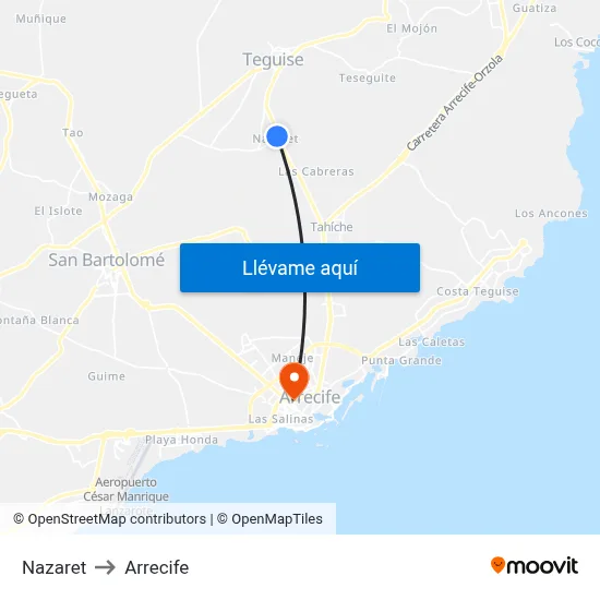 Nazaret to Arrecife map