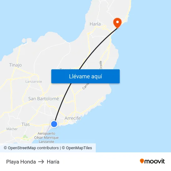 Playa Honda to Haría map