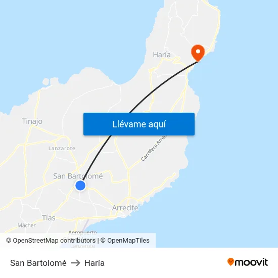 San Bartolomé to Haría map