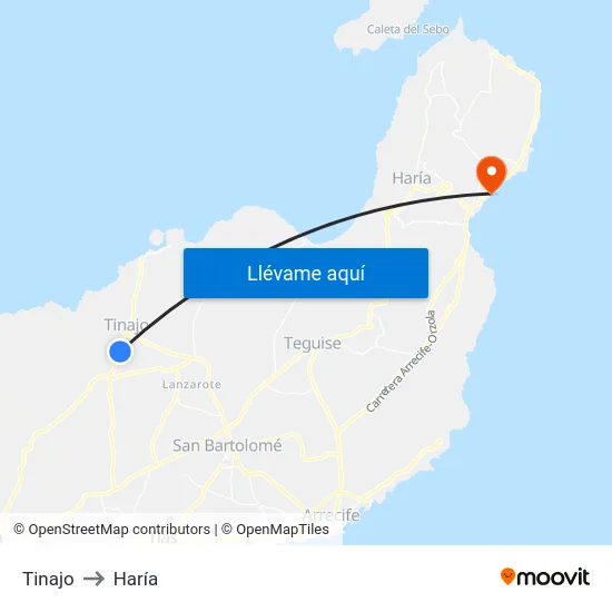 Tinajo to Haría map