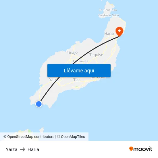 Yaiza to Haría map