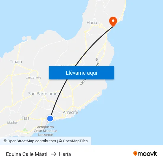 Equina Calle Mástil to Haría map