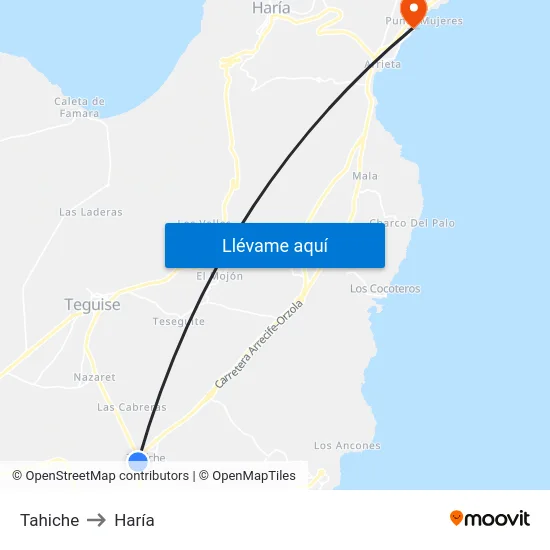 Tahiche to Haría map