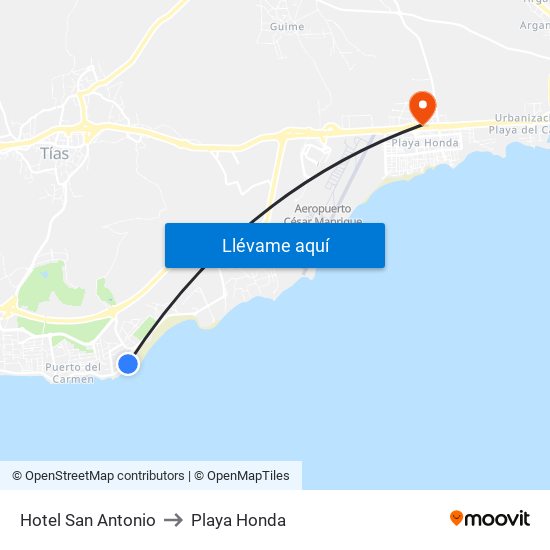 Hotel San Antonio to Playa Honda map