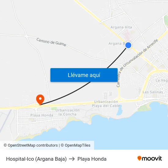 Hospital-Ico (Argana Baja) to Playa Honda map