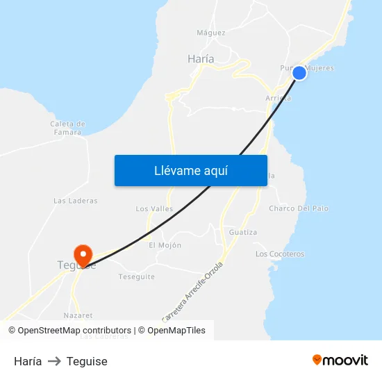 Haría to Teguise map