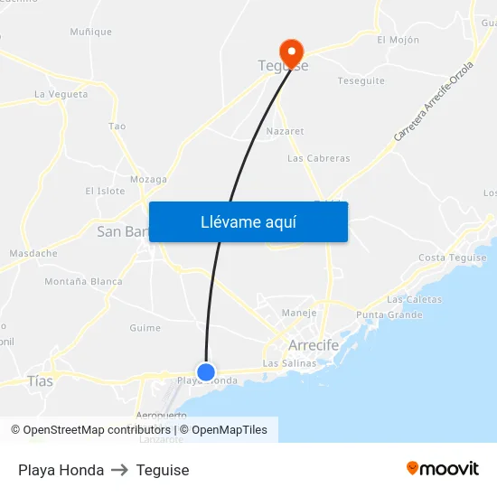 Playa Honda to Teguise map