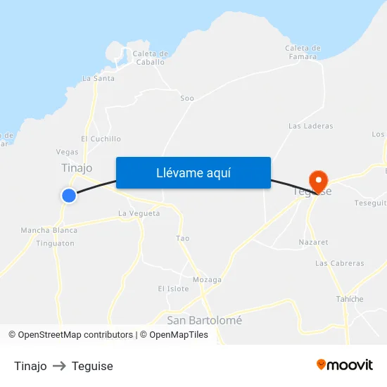Tinajo to Teguise map