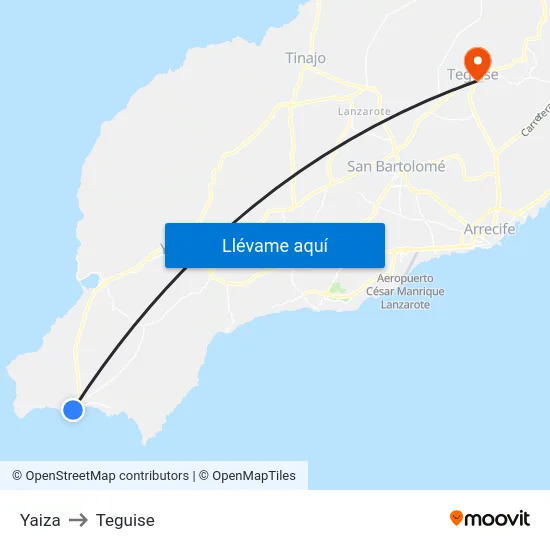 Yaiza to Teguise map