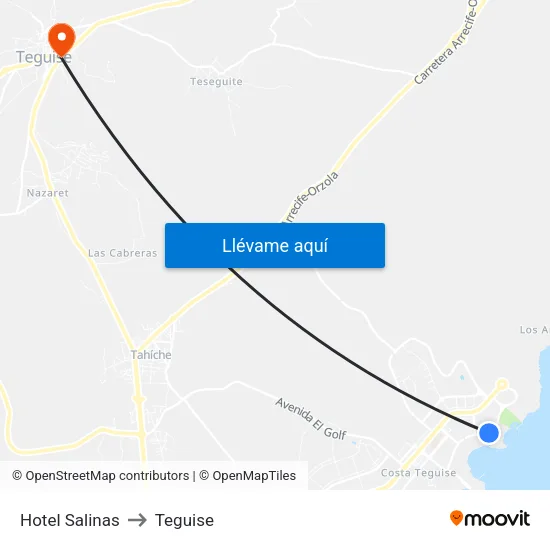 Hotel Salinas to Teguise map