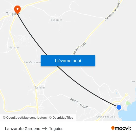 Lanzarote Gardens to Teguise map