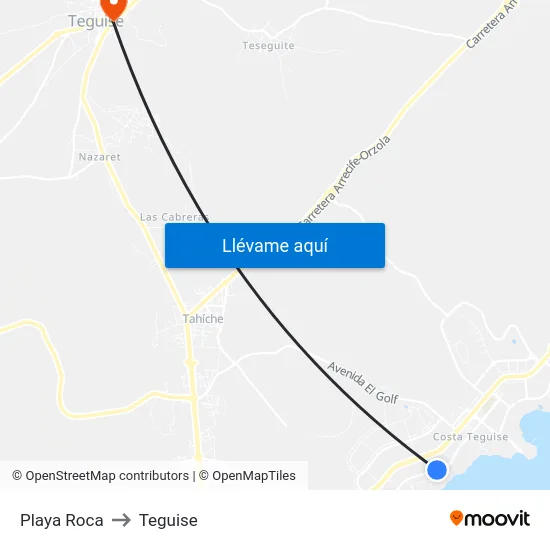 Playa Roca to Teguise map