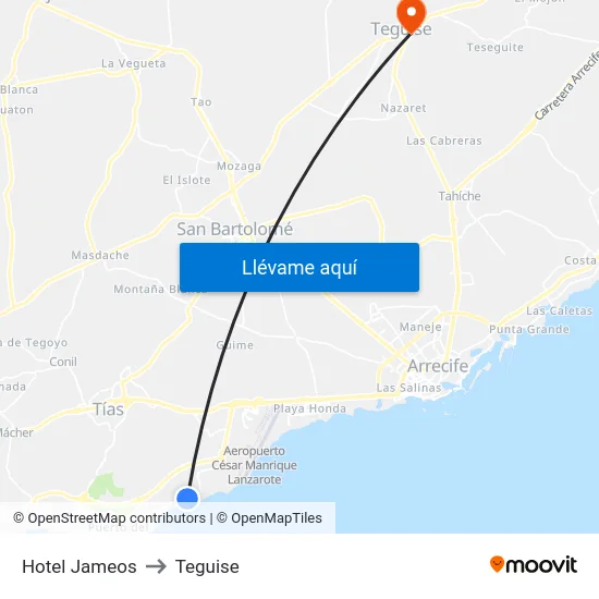 Hotel Jameos to Teguise map