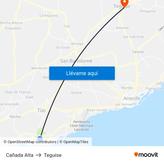 Cañada Alta to Teguise map