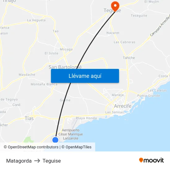 Matagorda to Teguise map