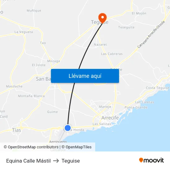 Equina Calle Mástil to Teguise map