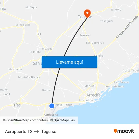 Aeropuerto T2 to Teguise map