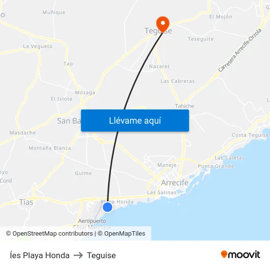 Íes Playa Honda to Teguise map