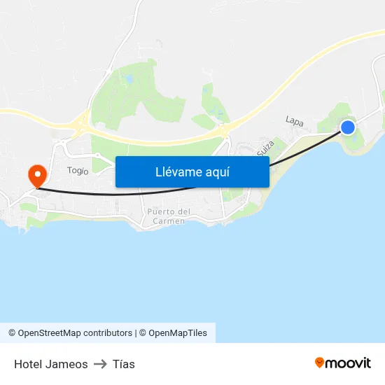 Hotel Jameos to Tías map