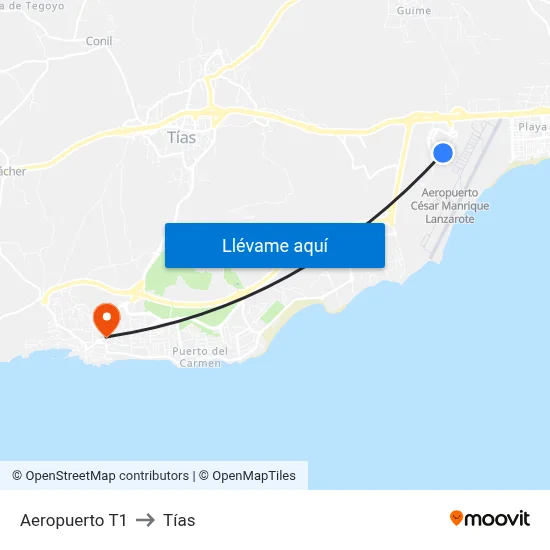 Aeropuerto T1 to Tías map
