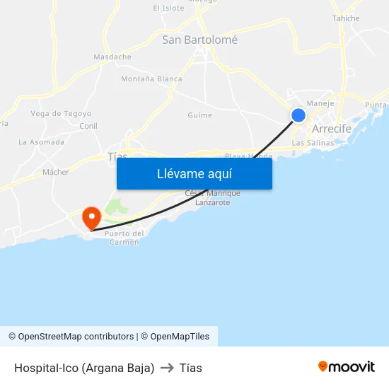 Hospital-Ico (Argana Baja) to Tías map