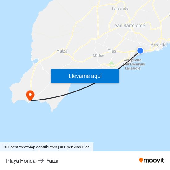 Playa Honda to Yaiza map
