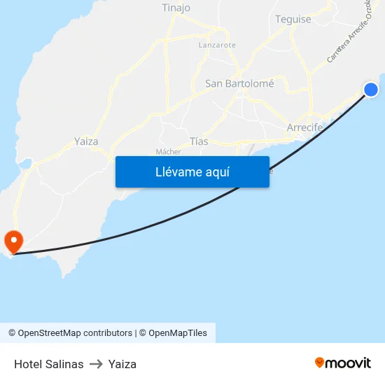 Hotel Salinas to Yaiza map