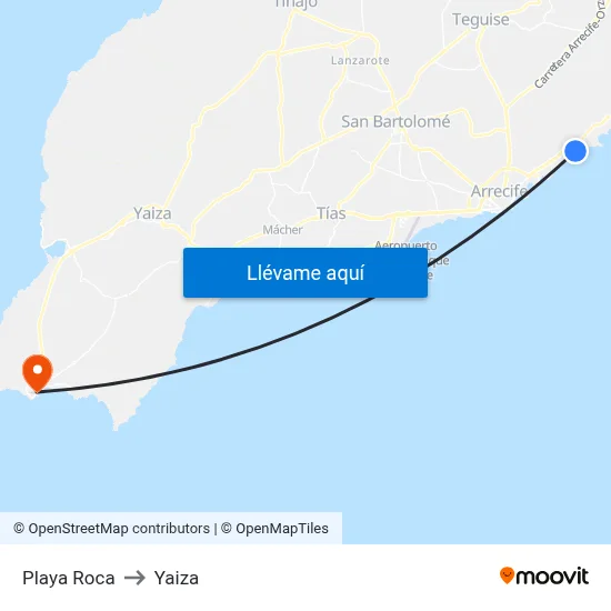 Playa Roca to Yaiza map