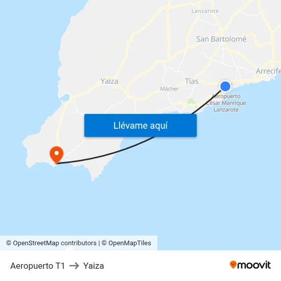 Aeropuerto T1 to Yaiza map