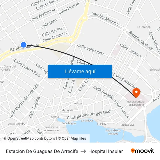 Estación De Guaguas De Arrecife to Hospital Insular map