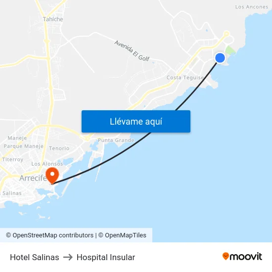 Hotel Salinas to Hospital Insular map