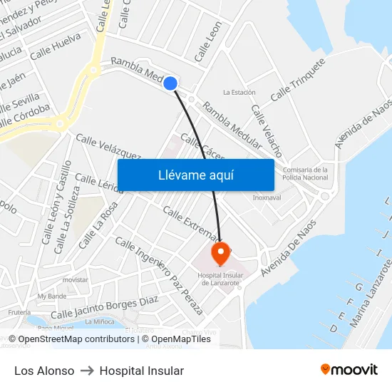 Los Alonso to Hospital Insular map