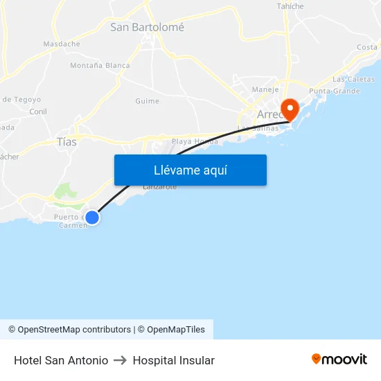 Hotel San Antonio to Hospital Insular map
