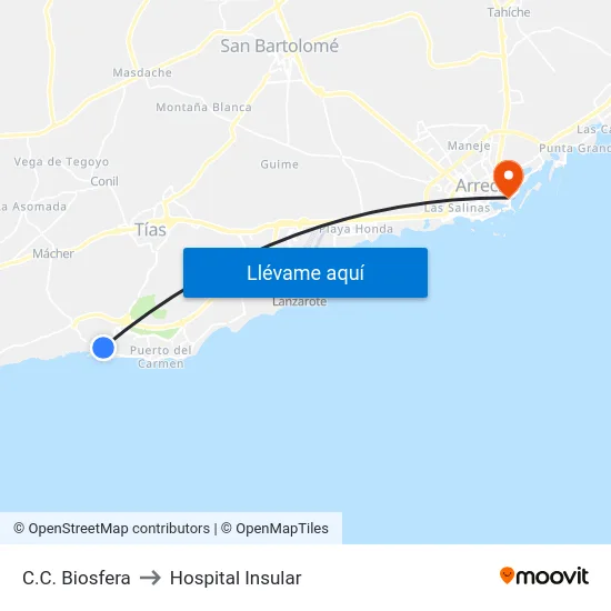 C.C. Biosfera to Hospital Insular map