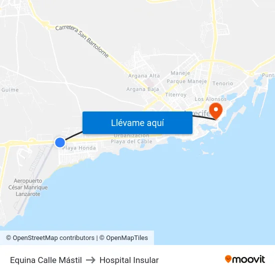 Equina Calle Mástil to Hospital Insular map