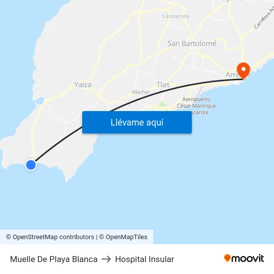 Muelle De Playa Blanca to Hospital Insular map