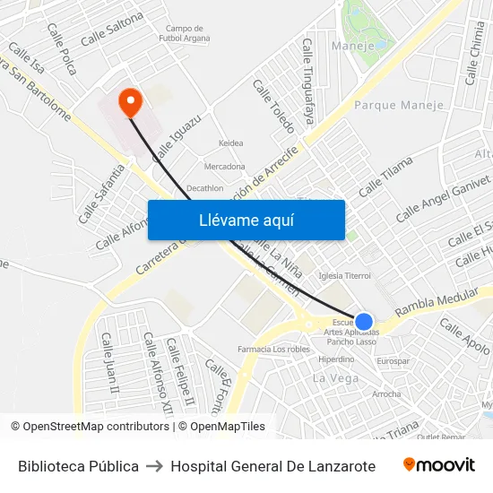 Biblioteca Pública to Hospital General De Lanzarote map