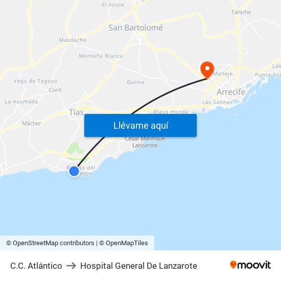 C.C. Atlántico to Hospital General De Lanzarote map