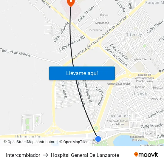 Intercambiador to Hospital General De Lanzarote map