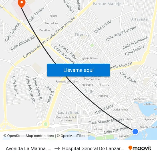 Avenida La Marina, 6a to Hospital General De Lanzarote map