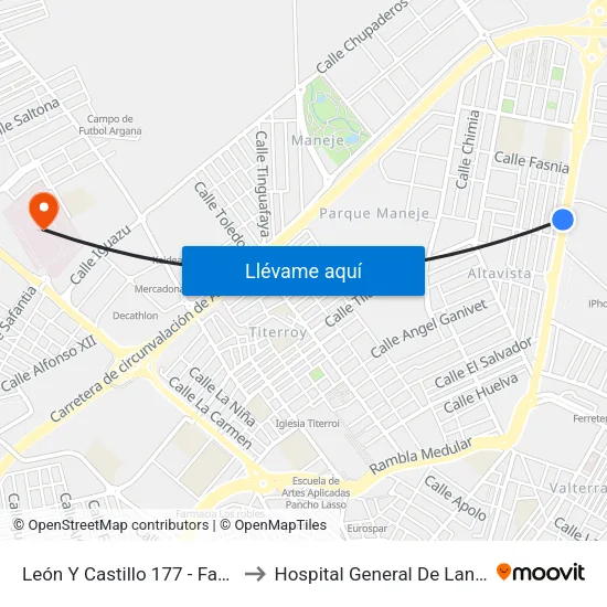 León Y Castillo 177 - Farmacia to Hospital General De Lanzarote map