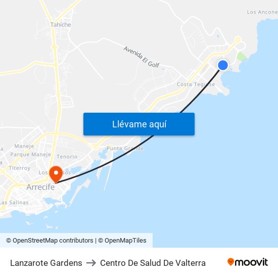 Lanzarote Gardens to Centro De Salud De Valterra map