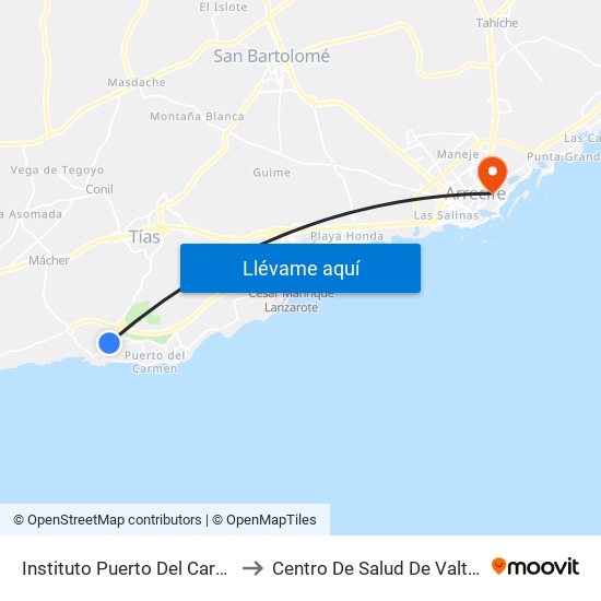 Instituto Puerto Del Carmen to Centro De Salud De Valterra map
