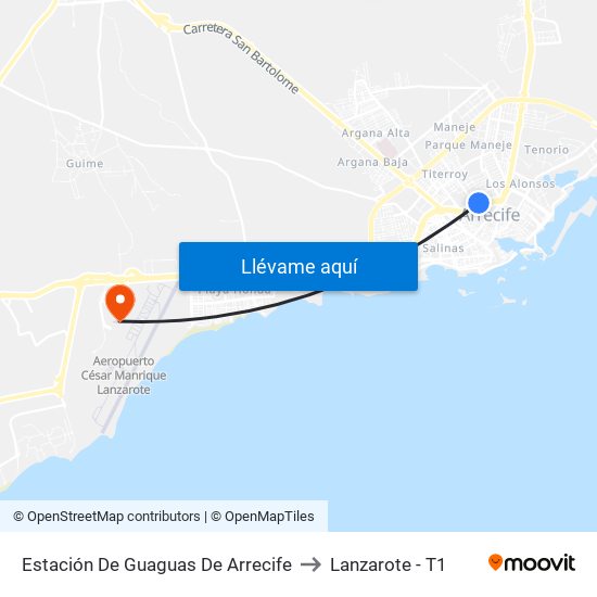Estación De Guaguas De Arrecife to Lanzarote - T1 map