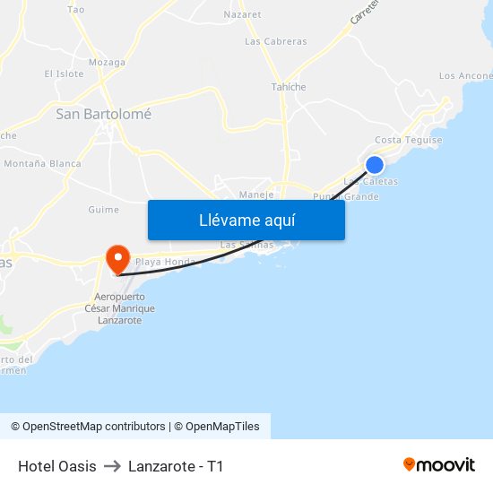 Hotel Oasis to Lanzarote - T1 map