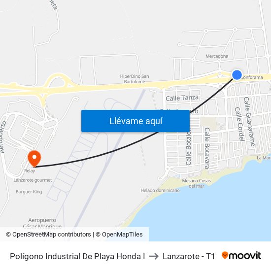 Polígono Industrial De Playa Honda I to Lanzarote - T1 map