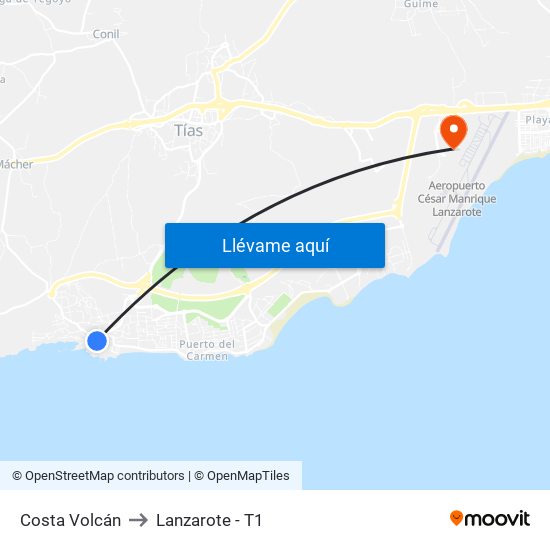 Costa Volcán to Lanzarote - T1 map
